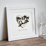Mr And Mrs Wooden Heart Personalised Wedding Print, thumbnail 3 of 4