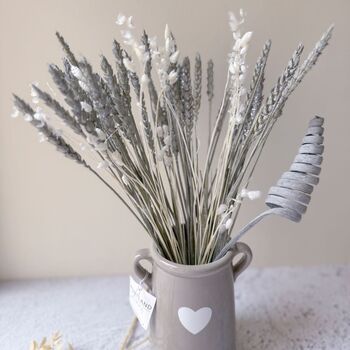 Grey Heart Vase With Grey Dried Flower Arrangement, 2 of 3