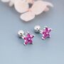 Sterling Silver Ruby Pink Cz Flower Barbell Earrings, thumbnail 2 of 11