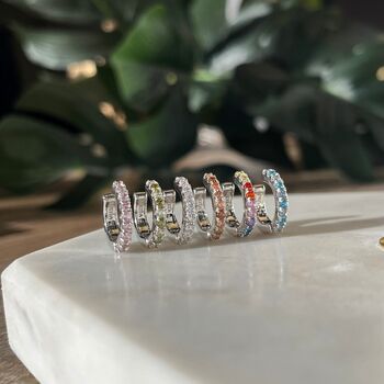 Rainbow Rhinestone Ear Cuff, 925 Sterling Silver Plated, Multicoloured Hinged Ear Cuff, 4 of 7