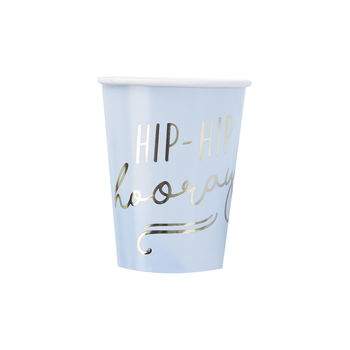 Blue Striped Gold Foil Hip Hip Hooray Paper Cups, 2 of 3
