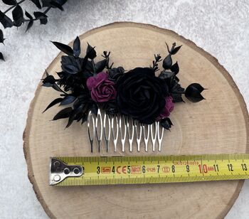 Black And Burgundy Gothic Wedding Flower Hair Comb, 3 of 4