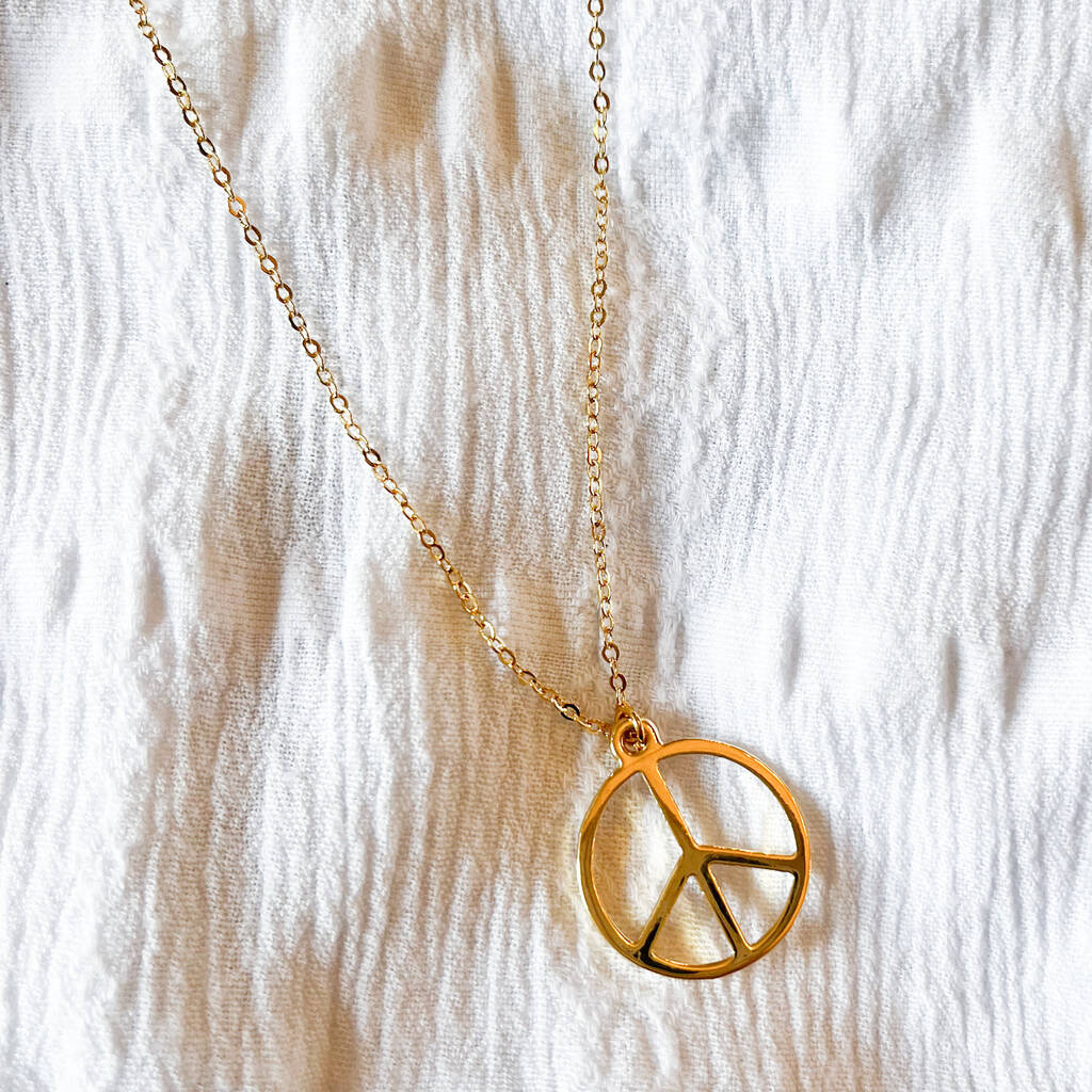 Simple Outline Peace Sign Charm Necklace