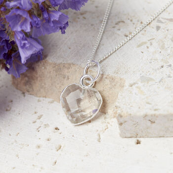 Sterling Silver Heart Clear Quartz Gemstone Necklace, 2 of 7