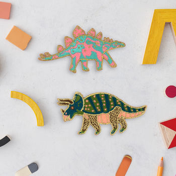 Triceratops Dinosaur Embroidered Sticker Badge, 3 of 3