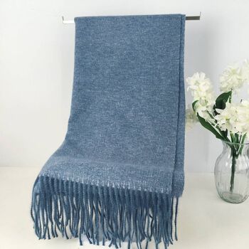 Gift Boxed Denim Cashmere Blend Scarf And Grey Metallic Mulberry Tree Scarf Set, 2 of 7