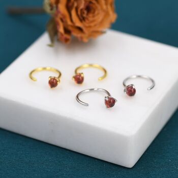 Genuine Garnet Huggie Hoop Earrings, 2 of 10