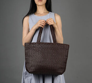 Hand Woven Genuine Leather Shopping Bag, 3 of 12