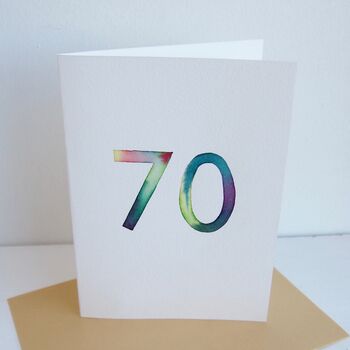 Handmade 70th Or Age Watercolour Birthday /Anniversary Card, 3 of 6