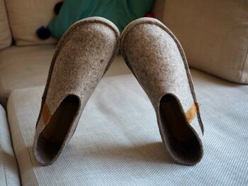 Personalised Handmade Felt And Leather Slippers, 7 of 8