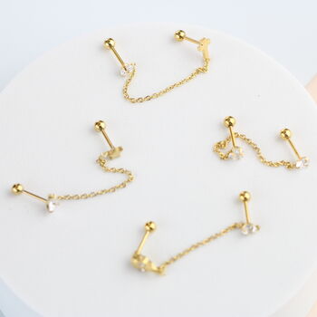 Gold Double Piercing Screwback Chain Earring, 3 of 6