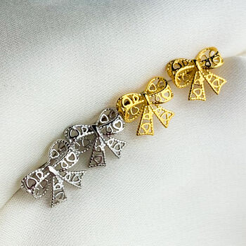 Sterling Silver Bow Stud Earrings, 4 of 5