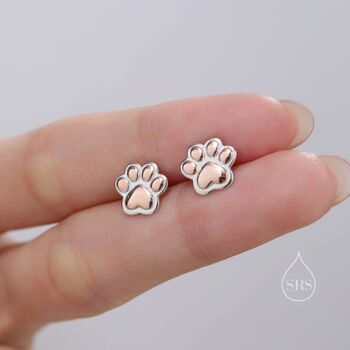 Sterling Silver Cute Paw Print Stud Earrings, 3 of 10