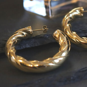 Large Twisted Hoop Earrings 18ct Gold, 2 of 7