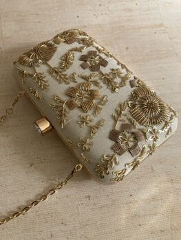 Gold Handcrafted Raw Silk Rectangular Clutch Bag, 9 of 10