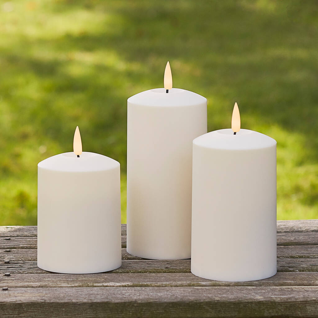 Trio Of Realistic Flame Outdoor LED Candles