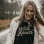 Womens 'Wild Heart' Black Slogan T Shirt, thumbnail 1 of 6