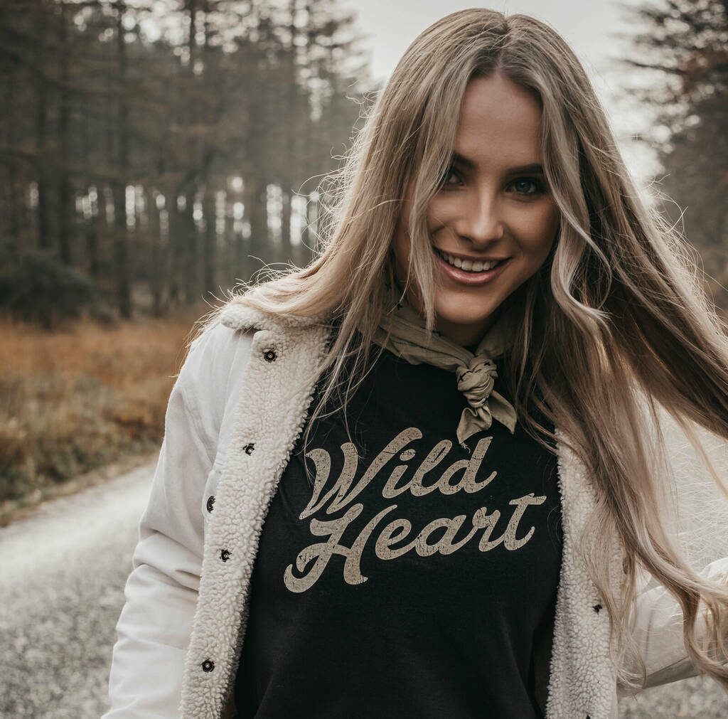 Womens 'Wild Heart' Black Slogan T Shirt, 1 of 6