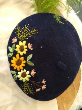 Deluxe Navy Beret Hat With Flower, 3 of 4