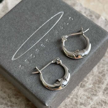 Sterling Silver Crescent Moon Face Hoops, 4 of 9