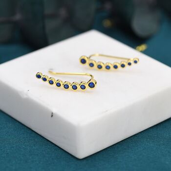 Sapphire Blue Pebble Cz Crawler Earrings, 3 of 10