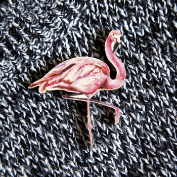 Inky Flamingo Eco Wooden Pin Brooch, 3 of 6