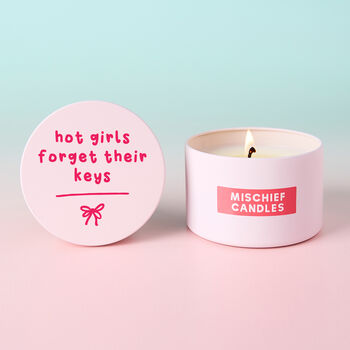 Funny Hot Mess Gift Hot Girls Forget Their Keys Pink Tin Candle, 2 of 5
