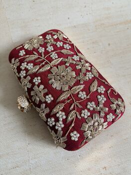 Maroon Handcrafted Rectangular Clutch Bag, 2 of 9