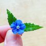 Pressed Blue Flowers Drop Earrings Silver Or Gold, thumbnail 7 of 9