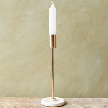 Candlestick Holder With Glazed Base In Gold Toned Metal, 5 of 7