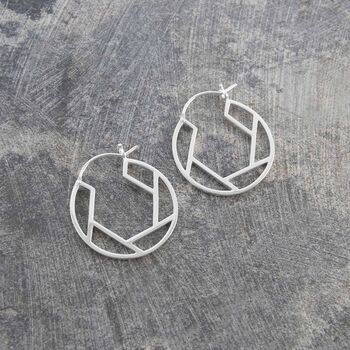 Round Geometric Sterling Silver Hoop Earrings, 3 of 7