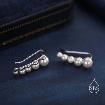 Pearl Crawler Earrings In Sterling Silver, 2 of 12