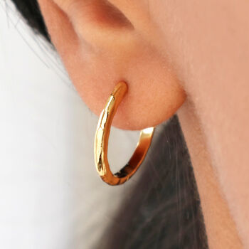 Small Hammered Hoop Earrings 18k Gold Plated, 4 of 5