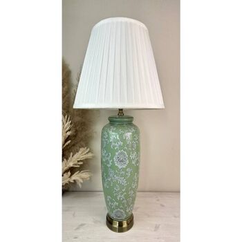 Sage Green White Floral Pattern Ceramic Porcelain Table, 2 of 6