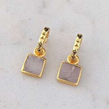 The Square Rose Quartz Gold Plated Gemstone Earrings, 3 of 6