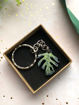 Plant Leaf Silver Plated Keyring Letterbox Gift Set, 5 of 12