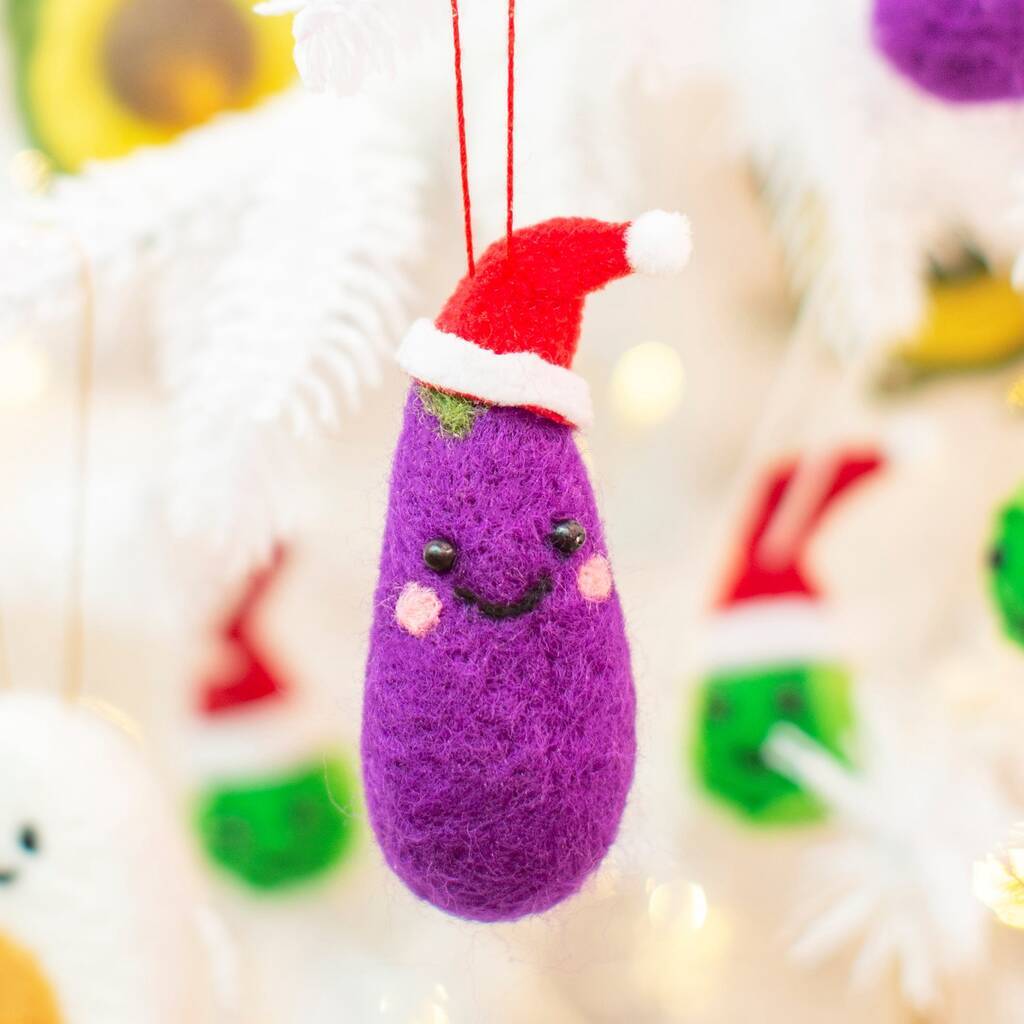 Veggie Aubergine Felt Hanging Christmas Tree Decoration By DingaDing 