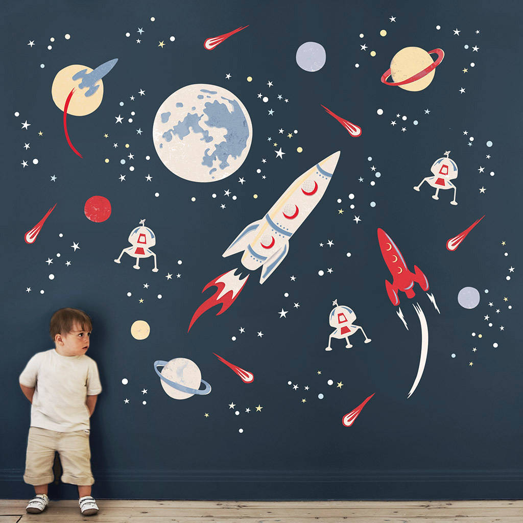 Spaceship Stars Explore Dream Discover Childrens Bedroom Wall Art Sticker Decal