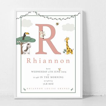 Personalised Keepsake Birth Print Jungle Safari, 6 of 7