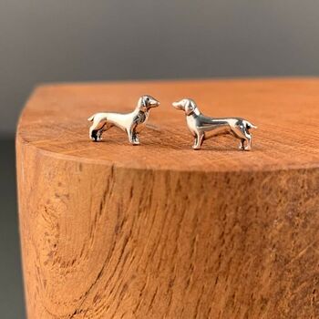 Solid Silver Dachshund Dog Stud Earrings, 2 of 4