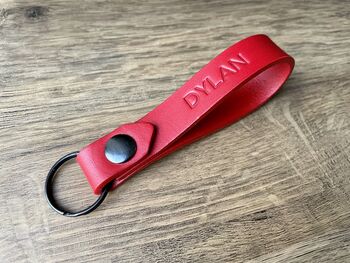 Personalised Red Leather Keyring, 3 of 10