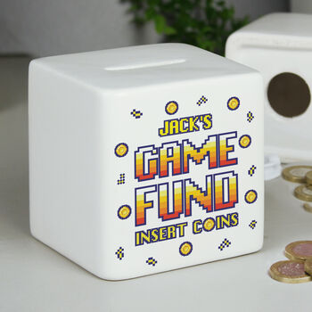 Personalised Gaming Fund Ceramic Square Money Box, 3 of 5