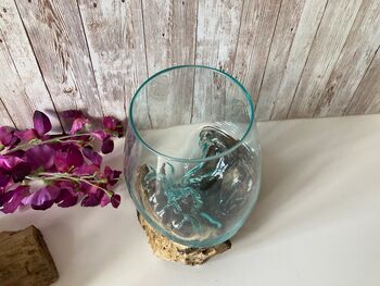 Large Molten Glass Bowl On Driftwood Handmade Pot Pourri Nuts Floating Flower Bowl, 5 of 10