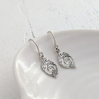 Silver Fingerprint Leaf Drop Earrings, 2 of 6