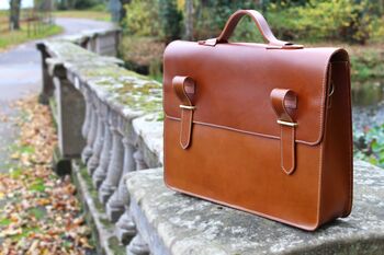 Handcrafted Tan Leather Laptop Bag Gift For Him, 5 of 10