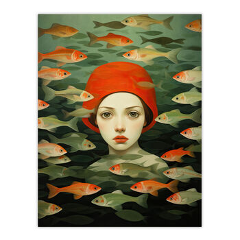 Gone Fishing Goldfish Red Green Bathroom Wall Art Print, 6 of 6