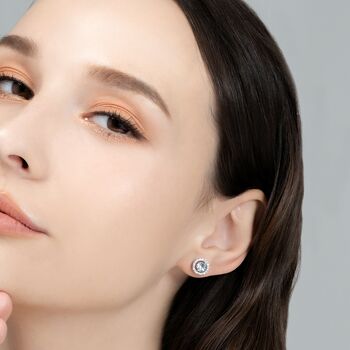 Blue Topaz Stud Earrings With Removable Halo, 6 of 10