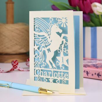 Personalised Papercut Unicorn Birthday Card, 4 of 6