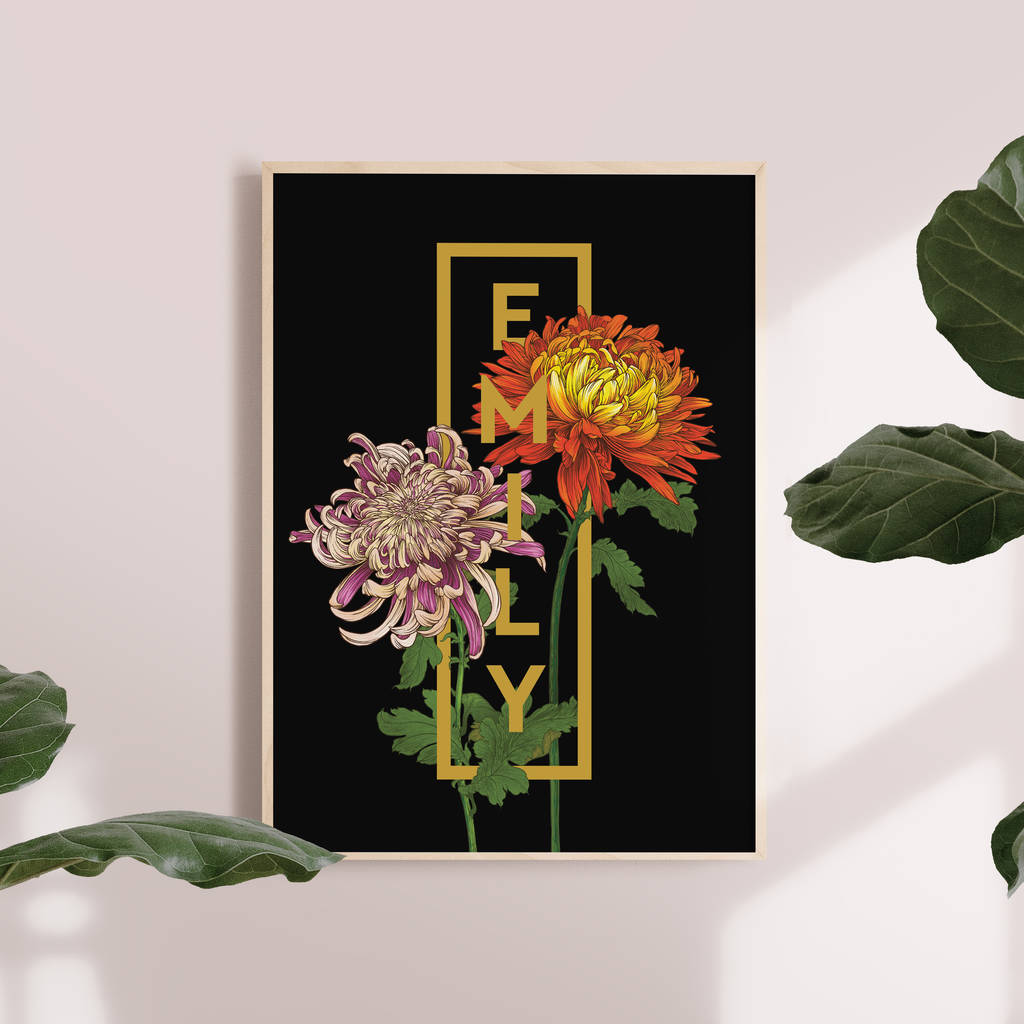 Personalised Chrysanthemum Botanical Flower Art Print, 1 of 5