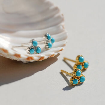 Threeni Turquoise Stud Earrings Silver Or Gold Plated, 7 of 11